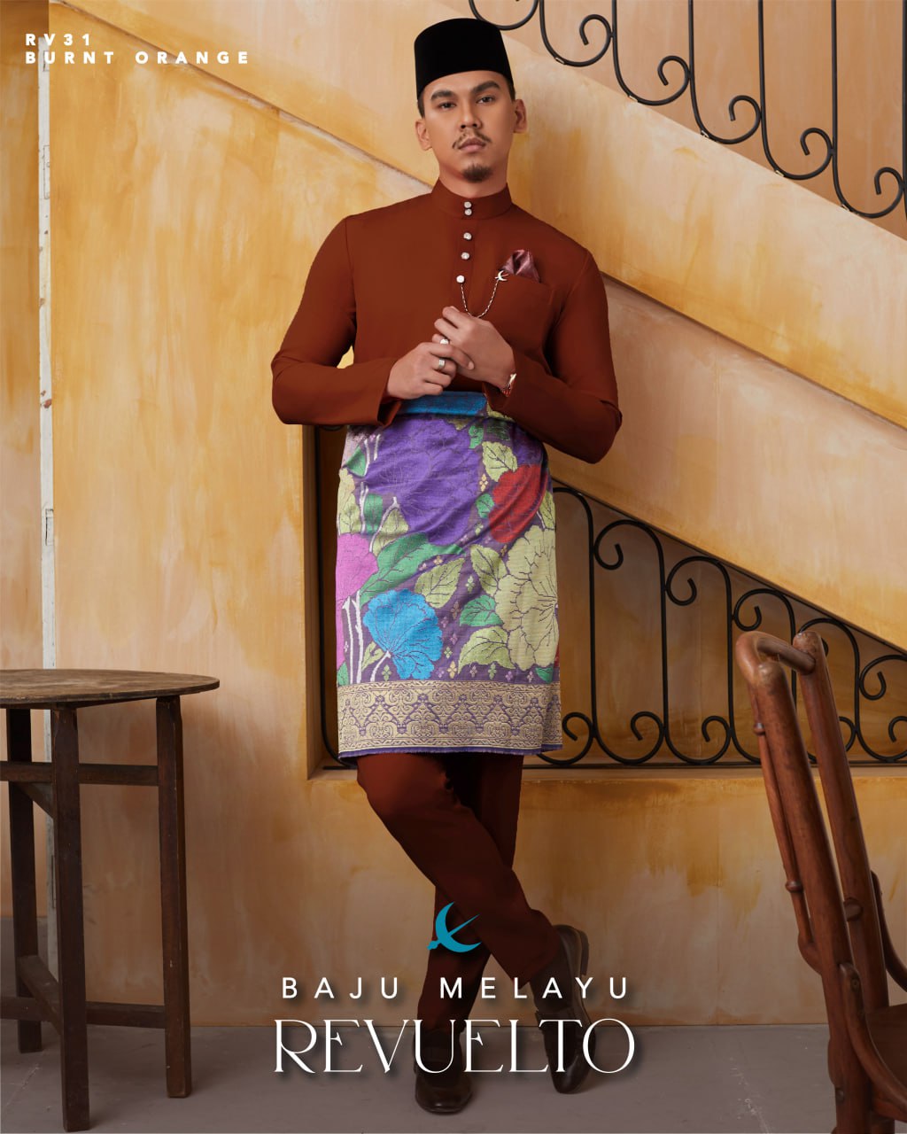Baju Melayu Revuelto Burnt Orange